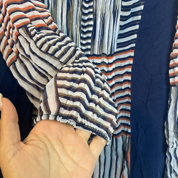 Diane von Furstenberg | Striped and Patterned Long Sleeve Dress- Blue&Red - US8 - Picture 5 of 10